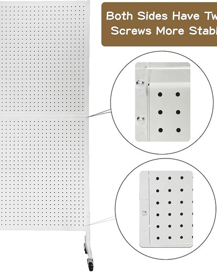 Eastern Tree Metal Pegboard Display Stand 2'x 5' with 30 Hooks, Pegboard Panels Display with Wheels, Peg Board Display Rack, Standing Pegboard Display- White