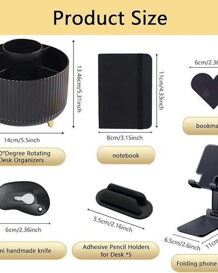 Office Supplies,Desk Accessories,with Stapler, Tape Dispenser,Desk Organizer,Folding Phone Holder,Pen,Journal Notebook,Scissor,Staple Remover,Staples,Clear Tape,Sticky Notes,Paper Clips,Bookmark,Ect