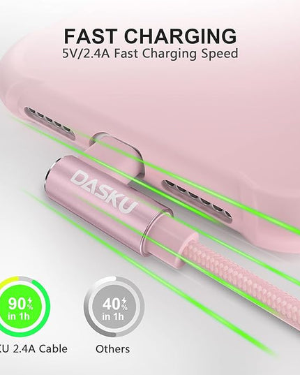 2 Pack 90 Degree iPhone Charger 10Ft Mfi Certified Lightning Cable Right Angle Long Nylon briaded Cord Compatible with Apple iPhone 14 13 12 11 Pro Max XS XR X 8 7 6 5 Plus iPad (Pink)