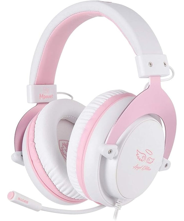 SADES MPOWER Stereo Gaming Headset for PS4, PC, Mobile, Noise Cancelling Over Ear Headphones with Retractable and Flexible Mic & Soft Memory Earmuffs for Laptop Nintendo Switch Games-Angel Edition
