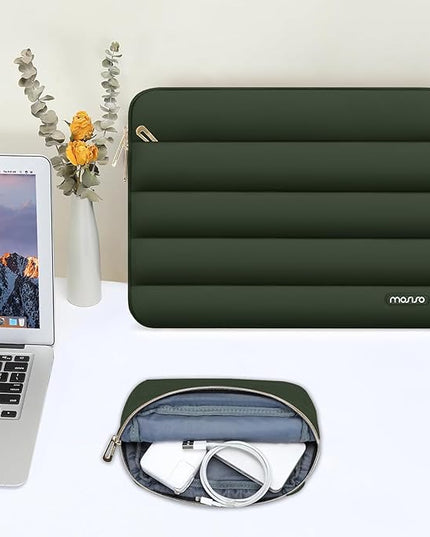 MOSISO 15-15.6 inch Laptop Case, 16 inch Puffy Laptop Sleeve Compatible with MacBook Pro 16, HP Dell ASUS Acer Toshiba Lenovo Notebook Computer, Polyester Horizontal Bag with Small Case, Army Green