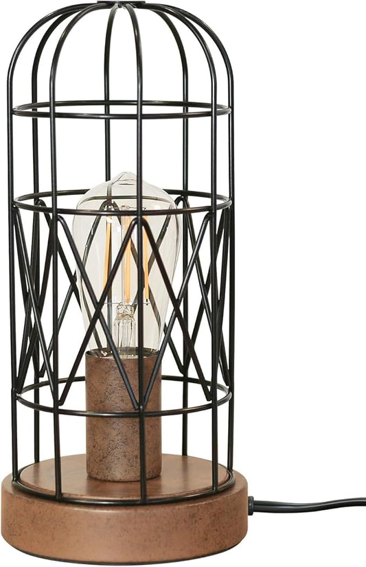 Unique Industrial Cage Table Lamp with Touch Control & Dimmable Light - 28" Metal Mesh Desk Lamp with 3-Way Dimmer, E26 Socket, Includes LED Bulb, Black