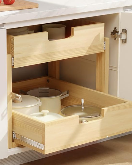 Gsskny Pull Out Cabinet Organizer, 26''W×21''D Sliding Drawers for Cabinets, 2 Tier Soft Close Slide Out Wooden Pull out Drawers, Base Cabinet Organization for Kitchen, Pantry, Bathroom