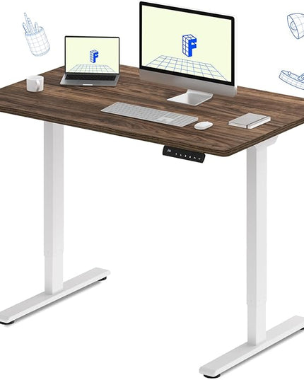 FLEXISPOT E3 Dual Motor Electric Standing Desk 48 x 30 Sit Stand Up Desk, Holds 220 lbs, Adjustable Height w/Memory Presets, One-Piece Brown Wood Grain Desktop & White Frame, Ships in 2 Boxes