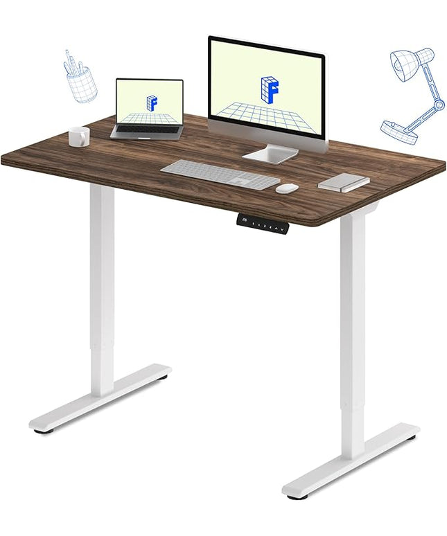 FLEXISPOT E3 Dual Motor Electric Standing Desk 48 x 30 Sit Stand Up Desk, Holds 220 lbs, Adjustable Height w/Memory Presets, One-Piece Brown Wood Grain Desktop & White Frame, Ships in 2 Boxes