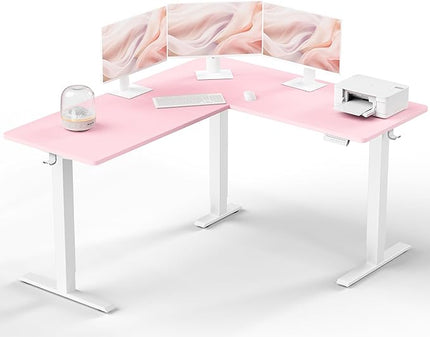 ErGear L Shaped Standing Desk, 63"x55" Electric Adjustable Height Sit Stand Desk, Ergonomic Large Computer Table, Left & Right Interchangeable Installation, Suitable for Home Office Use, Pink