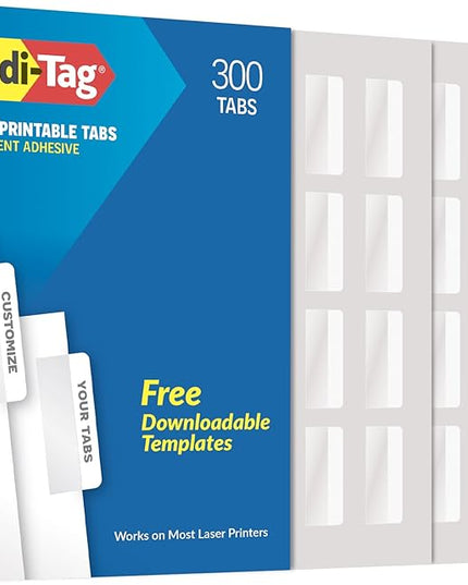 Redi-Tag Laser Printable Tabs, Permanent Index Tabs, Customizable Adhesive Labels, White, 2" x 0.875", 300 Per Pack (B39170)