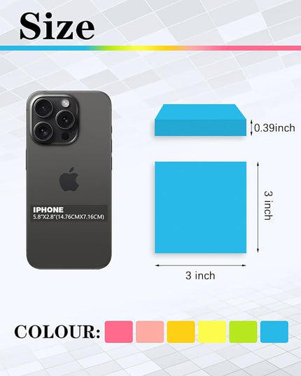 Sticky Notes 3x3 Inches, Self-Stick 48 Pads Bulk, 100 Sheets/Pad, 6 Bright Colors, Adhesive Notes for Home, School, Office, Use on Walls, Doors, Windows