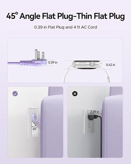 ORICO 4FT Purple Travel Power Strip with 4 AC Outlets, 2 USB-A Ports, and 1 USB-C Port, 45° Flat Plug Extension Cord with Non Surge Protector for Travel/Home/Dorm/Office-AP3