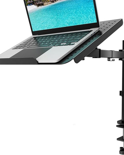 WALI Laptop Tray Desk Mount for 17inch Notebook, Fully Adjustable Laptop Arm up to 22lbs, Monitor Mount with Vented Cooling Platform Stand (M00LP), Black
