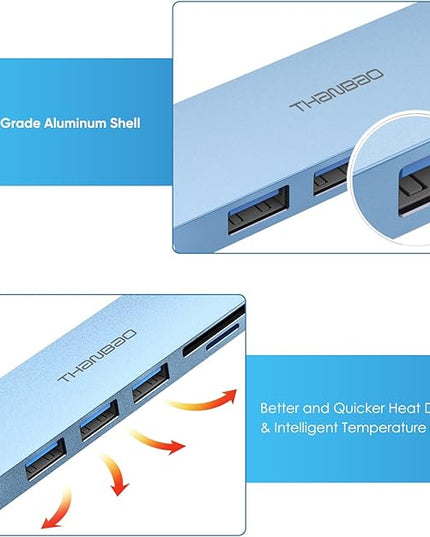 USB C Hub Multiport Adapter, 7 in 1 Portable Dongle with 4K HDMI Output, 3 USB 3.0 Ports, SD/TF Card Reader Compatible for MacBook Pro, XPS, and More