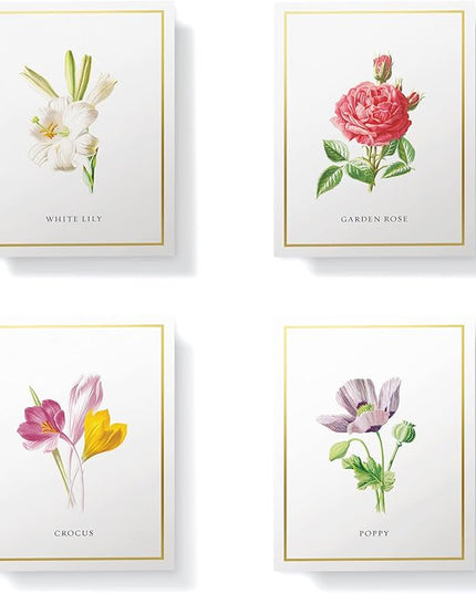 Twigs Paper - 12 Assorted Flowers Thank You Cards With Envelopes - 4 Different Design Floral Bulk Variety Greeting Card Set - Stationery Set for All Occasions - Made in USA (5.5 x 4.25, Set of 12)