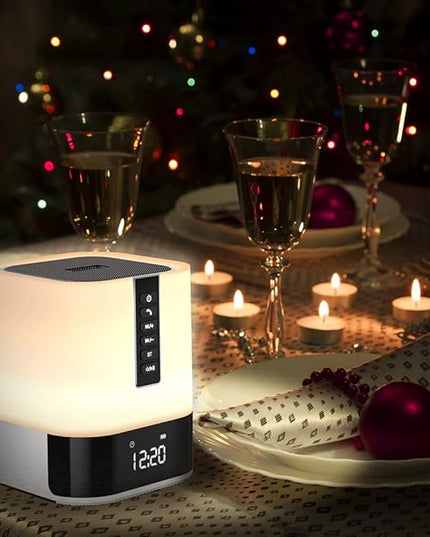 Night Light Bluetooth Speaker, 5 in 1 Touch Control Bedside Lamp Dimmable Multi-Color Changing, Bedroom Alarm Clock, Best Birthday Gift Ideas for 10 11 12 13 14 Year Old Teenage Girls/Boys