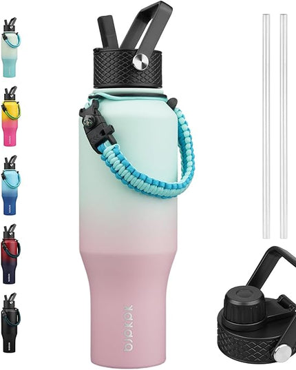 BJPKPK Insulated Water Bottles with Straw Lid, 35oz Metal Water Bottle with 2 lids & Paracord Strap, Double Wall Stainless Steel Vacuum Tumblers, Cups, Mugs, Thermo for Hot& Cold Drinks, Marshmallow
