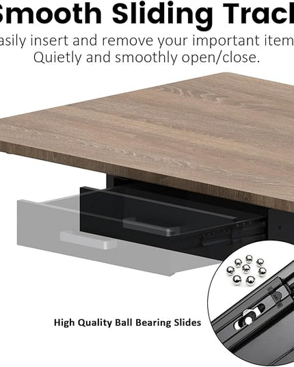 UNITEDPOWER Under Desk Drawer Storage, Pull-Out Office Hidden Counter Drawer, Metal Sliding Organizer Mount Below Table for Standing Electric Adjustable Height Desk, Black
