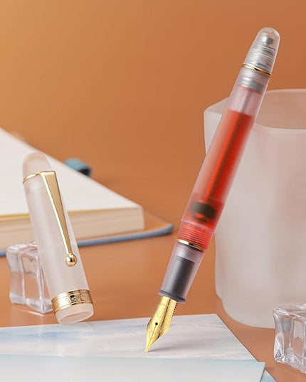 Asvine V126 Vacuum Filling Fountain Pen, Frosted Clear Acrylic Stub Nib 1.1mm Calligraphy Art Drawing Clear Demonstrator Acrylic with Case Set