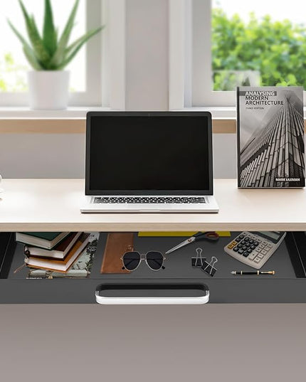 21.5" Under Desk Drawer Slide Out For Office Desk with 2 Dividers, Storage Organizer For Sit Stand Workstation, Black