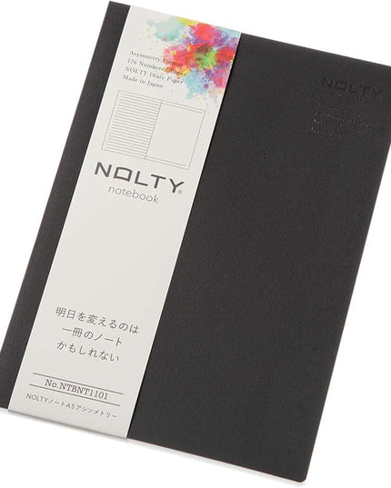 NOLTY Notebook, A5 Lined + Dot Grid, 176 Pages, Made in Japan, Black, NTBNT1101