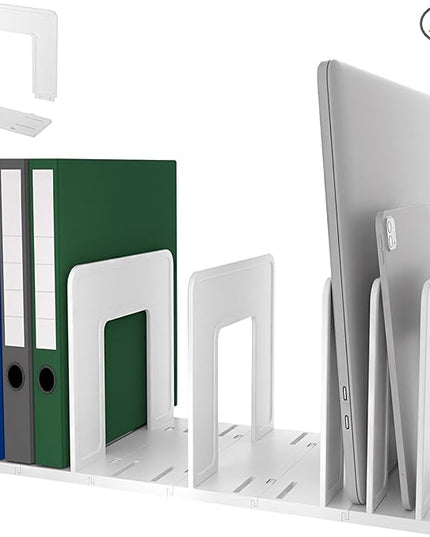 Adjustable Vertical File Sorter Sturdy Plastic Expandable Upright File Holder, Desktop Binder Organizer, Home School Office Organization Bookshelf Divider, Assemble Easily Endlessly, White