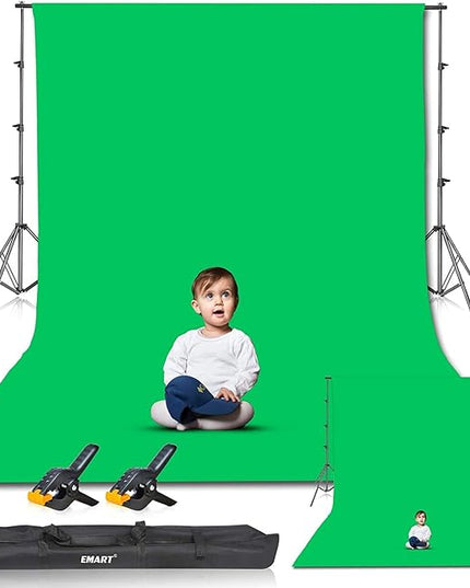 EMART 8.5 x 10ft Green Screen Backdrop Kit with Tripod Stand, Photography Background Support System with 10 x12ft 100% Cotton Muslin Chromakey Backdrop for Photo Studio, Video Shooting, Live Streaming