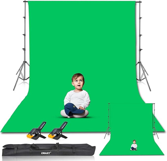 EMART 8.5 x 10ft Green Screen Backdrop Kit with Tripod Stand, Photography Background Support System with 10 x12ft 100% Cotton Muslin Chromakey Backdrop for Photo Studio, Video Shooting, Live Streaming