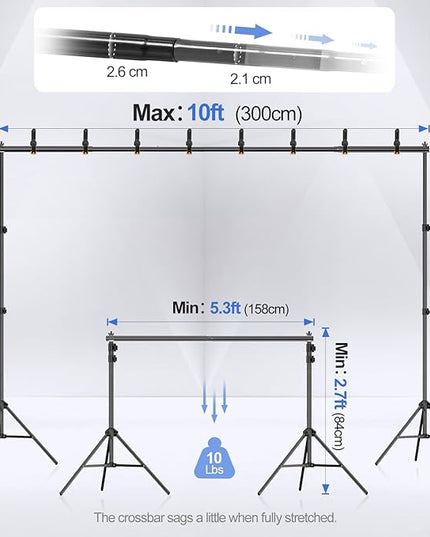 EMART Backdrop Stand 10x7ft(WxH) Photo Studio Adjustable Background Stand Support kit with 2 Crossbars, 8 Clamps, 2 Sandbags and Carry Bag for Parties, Events Decoration, Wedding, Photography