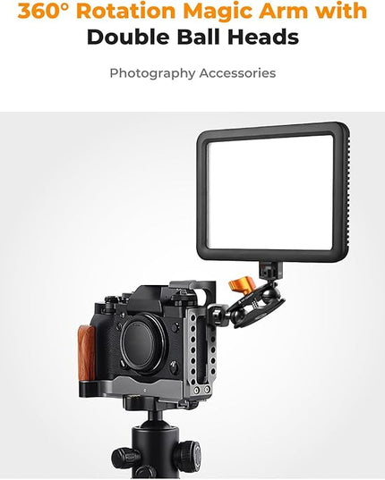 K&F CONCEPT Dual Ball Heads Magic Arm, Articulating Magic Arm with 1/4"-20 Screw, 360° swivelling Ball Head, Aluminum Alloy Camera Monitor Mount Arm