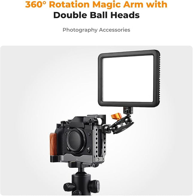 K&F CONCEPT Dual Ball Heads Magic Arm, Articulating Magic Arm with 1/4"-20 Screw, 360° swivelling Ball Head, Aluminum Alloy Camera Monitor Mount Arm