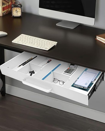21.5" Under Desk Storage Drawer, White Sliding Pull-Out Drawer for Sit Stand Workstation