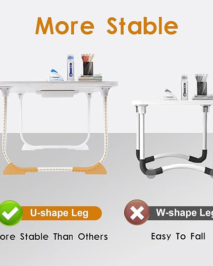 Amaredom Laptop Bed Desk Tray Bed Table, Foldable Portable Lap Desk Notebook Stand Reading Holder with Storage Drawer and Cup Holder for Eating Breakfast on Bed/Couch/Sofa-White Maple