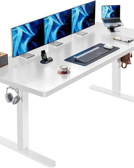 HUANUO 71 x 30 inch Electric Standing Desk, Powerful Brushless Motor Large Height Adjustable Table, 4 Memory Preset Sit Stand Up Desk, Home Office Computer Table with Thick T-Shaped Frame, White