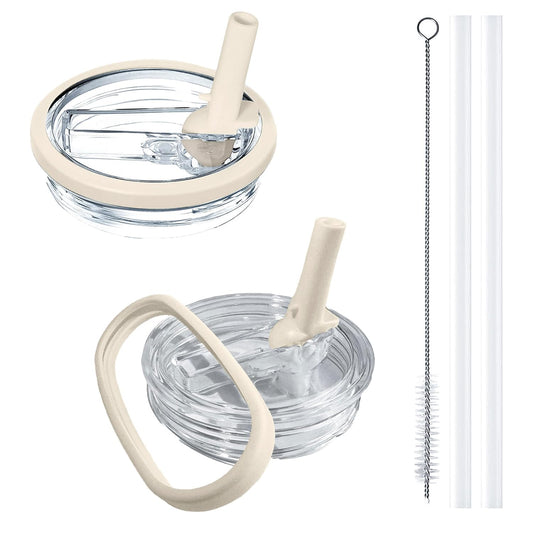 Aooiiysd 2 Pack Stanley Lid Replacement 40 oz, with Leak Proof and Flip Straw Lid, Stanley Cup Accessories, for Stanley Quencher H2.0 40 oz Tumbler (Only), BPA Free (Cream)