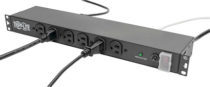 Tripp Lite 14-Outlet Rack Mount Surge Protector Power Strip PDU, 15A, 120V, 3000 Joules, 15ft Cord with 5-15P Plug, 1U Horizontal Rack Mount, Lifetime Manufacturer's Warranty (DRS-1215)