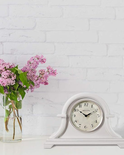 Presentime & Co. Mantel Clock Vintage Farmhouse Series, Napoleon Desk & Shelf Clock, 13 x 10 inch, Domed Lens, Quartz Movement, ABS Plastic Case, Gray Cream Finish (Home/Tabletop Decoration)