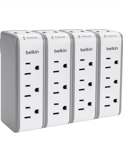 Belkin Wall Mount Surge Protector -3 AC Multi Outlets&2 USB Ports -Flat Rotating Plug Splitter - Wall Outlet Extender for Home,Office,Travel, Computer Desktop & Charging Brick (918 Joules) (Pack of 4)