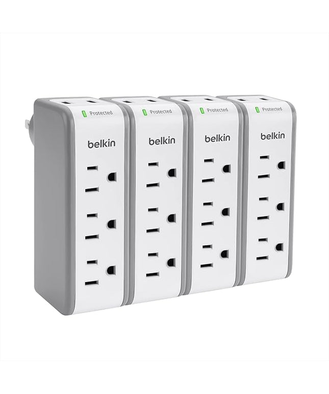 Belkin Wall Mount Surge Protector -3 AC Multi Outlets&2 USB Ports -Flat Rotating Plug Splitter - Wall Outlet Extender for Home,Office,Travel, Computer Desktop & Charging Brick (918 Joules) (Pack of 4)