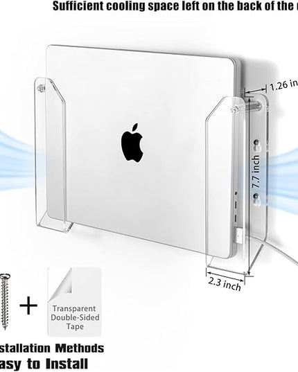 SIPRDE Wall Mount Laptop Holder - Also Available as an Under Desk Laptop Mount, Clear Acrylic, with Adhesive & Screw, for Macbooks, Surface, Keyboards, Switch, Tablets & More