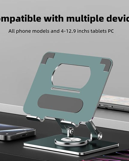 iPad Holder Stand, Tablet Holder with Thickened 360° Rotating Base Dual Rod Adjustable Aluminum Stand for All 4-12.9’’ iPad Surface Samsung Phone Tablet Kindle E-Reader and More, Space Gray