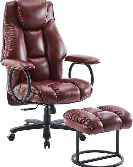 Office Chair Big and Tall, High Back Ergonomic Office Chair with Padded Armrest, 400 lbs,PU Leather (Brown)
