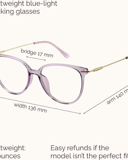 Gaoye Blue Light Blocking Glasses - Trending Round TR90 Frames, Metal Arms, UV400 Protection - Matching Soft Case