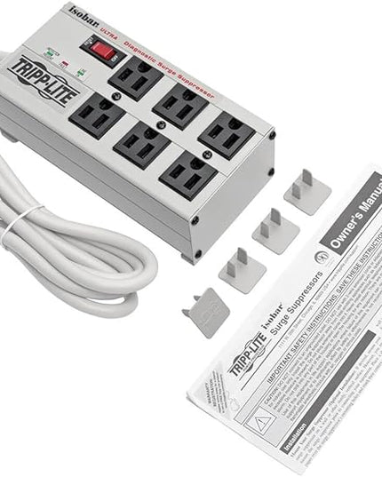 Tripp Lite ISOBAR6ULTRA Isobar 6 Outlet Heavy Duty Power Strip Surge Protector, 3330 Joules, 6ft Cord, Flat Plug, Metal Power Strip, Industrial Garage Work Shop Bench, Under Desk and Wall Mountable