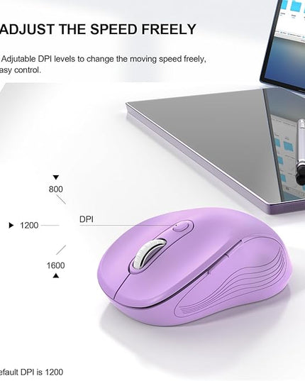 WisFox 2.4G Wireless Mouse for Laptop, Ergonomic Computer Mouse with USB Receiver and Type-C Adapter, 3 Adjustable Levels DPI, 6 Button Cordless Wireless Mice (Violate)