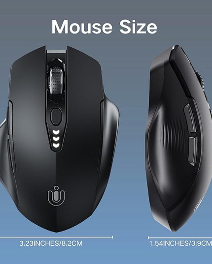 Uineer Wireless Bluetooth Mouse,[Upgraded] Rechargeable (BT 5.0/4.0+2.4G Hz),Computer Mouse with Visible Battery Level, 4 Adjustable DPI, Portable PC Mouse for MacBook Chromebook,Black