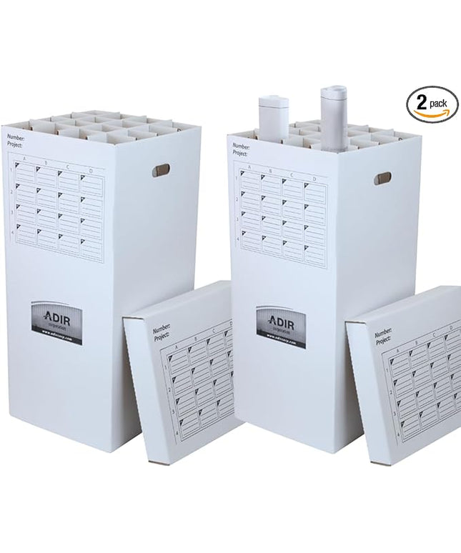 Adir 2 Pack of Cardboard Roll File Storage Organizer - Vertical File Sorter - Blueprint, Poster, Plans, Gift Wrap, And Map Holder Station-16 Slots (for Rolls up to 37 Inches Long)