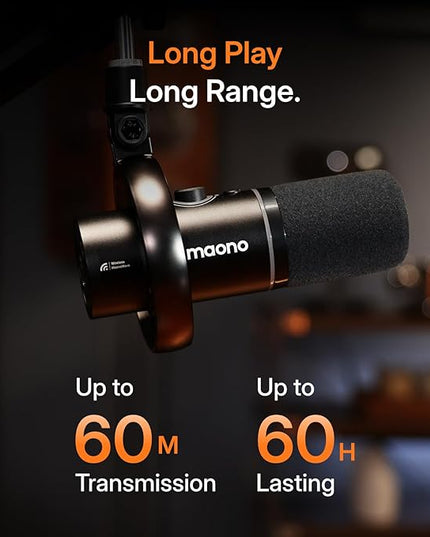 MAONO PD200W Hybrid Wireless Podcast Equipment Bundle for 2, XLR USB Dynamic Microphone Kit with 2 Desktop Stand, Software, Noise Cancellation, for Co-hosted podcast, Vocal Recording, Content Creation