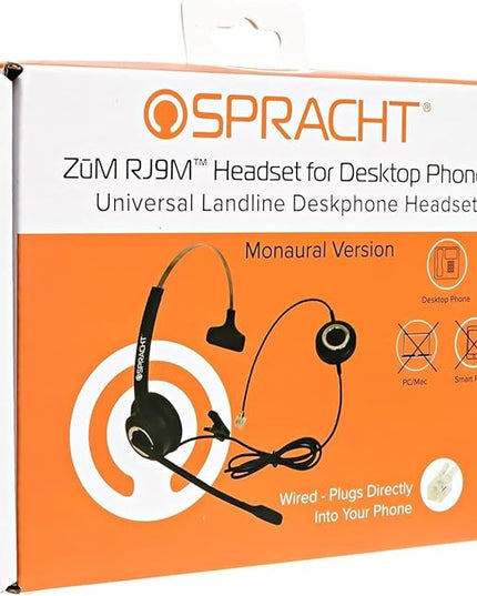 Spracht Wired Headset for Desktop Phone | Single Ear Universal Headset for Office Telephones | Mono Head Set with Microphone - Works with Polycom Digium Nortel Yealink Grandstream Cisco Zum RJ9