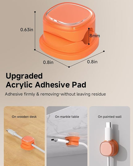 9 Pack Cord Organizer, Spring Cable Management, Adhesive Cute Cable Holder Clips, Phone Charger Wire Keeper for Desk Nightstand Car Office (9-Pack Orange)