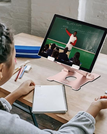KABCON Tablet Stand,【Updated】 Adjustable Eye-Level Aluminum Solid Desktop Stand Holder,Compatible with iPad Series,Microsoft Surface Series,Samsung,Kindle Fire,Etc.Up to 15'' Tablets-Pink
