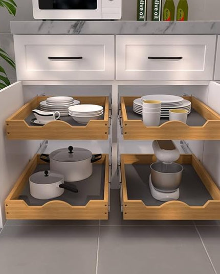 OCG Pull Out Cabinet Organizer 20"W x 21"D, Slide Out Wood Drawer Shelf, Pull Out Shelves for Base Cabinet Organization in Kitchen, Pantry, Bathroom
