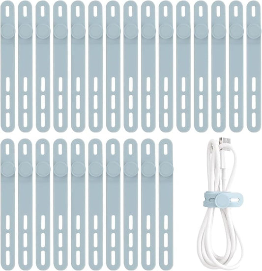 Oligei 25 Pcs Silicone Cable Ties, Cable Ties Reusable, High Elasticity Cord Wraps for Electrical Cords, Cord Organizer for Earphone, Phone Charger(Blue)